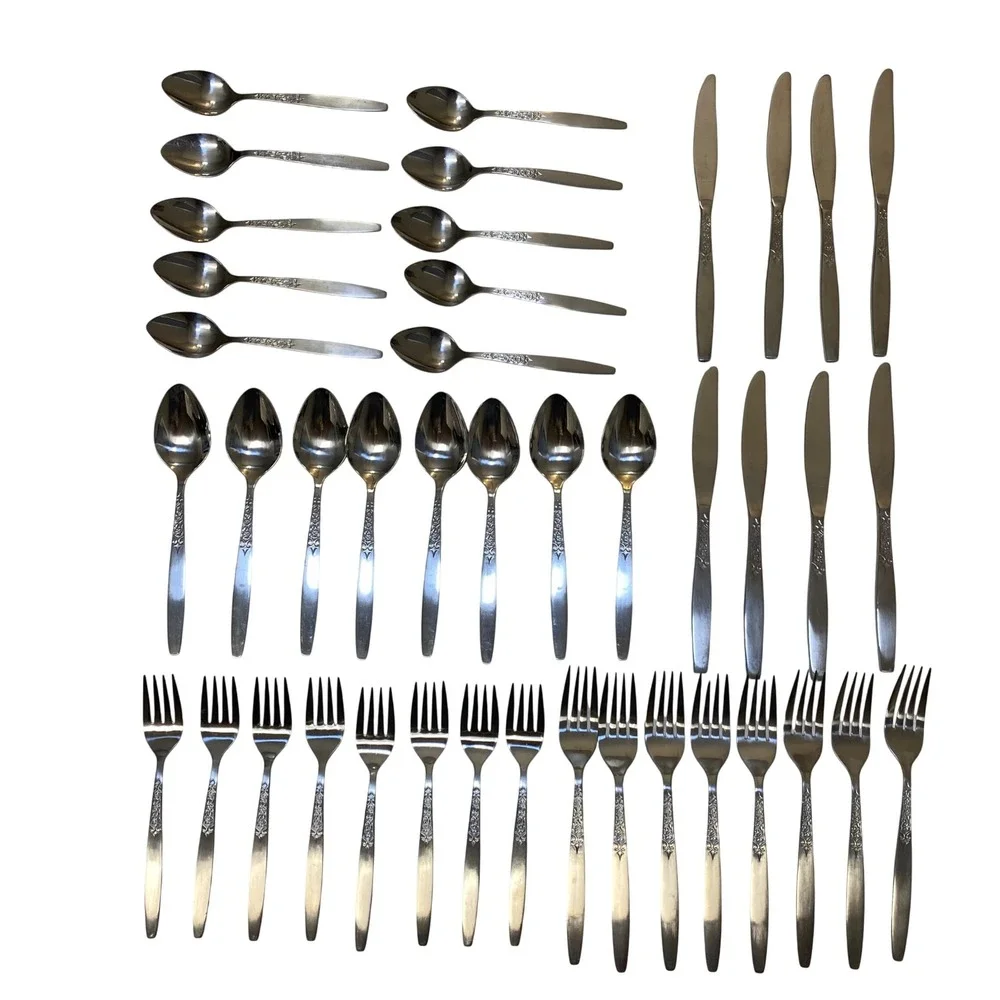 International Stainless INS80 42 Pc Flatware Set 18/8 Floral Service for 8 +2Tsp